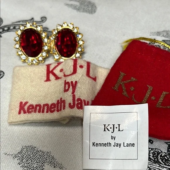 🚨🚨SOLD🚨🚨-Kenneth Jay Lane Red and Gold Earrings - Picture 1 of 3